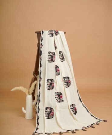 Sabrina Applique Work Black Elephant Dupatta
