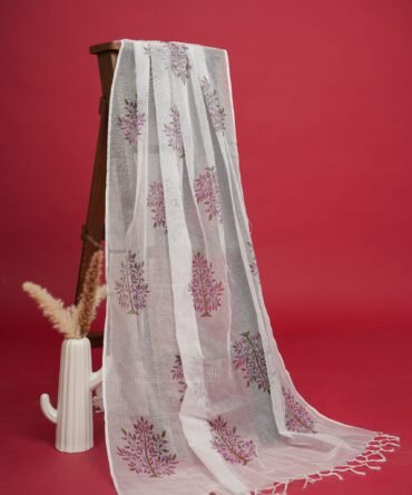 White Peach Dupatta Kota Doria Hand Block Print